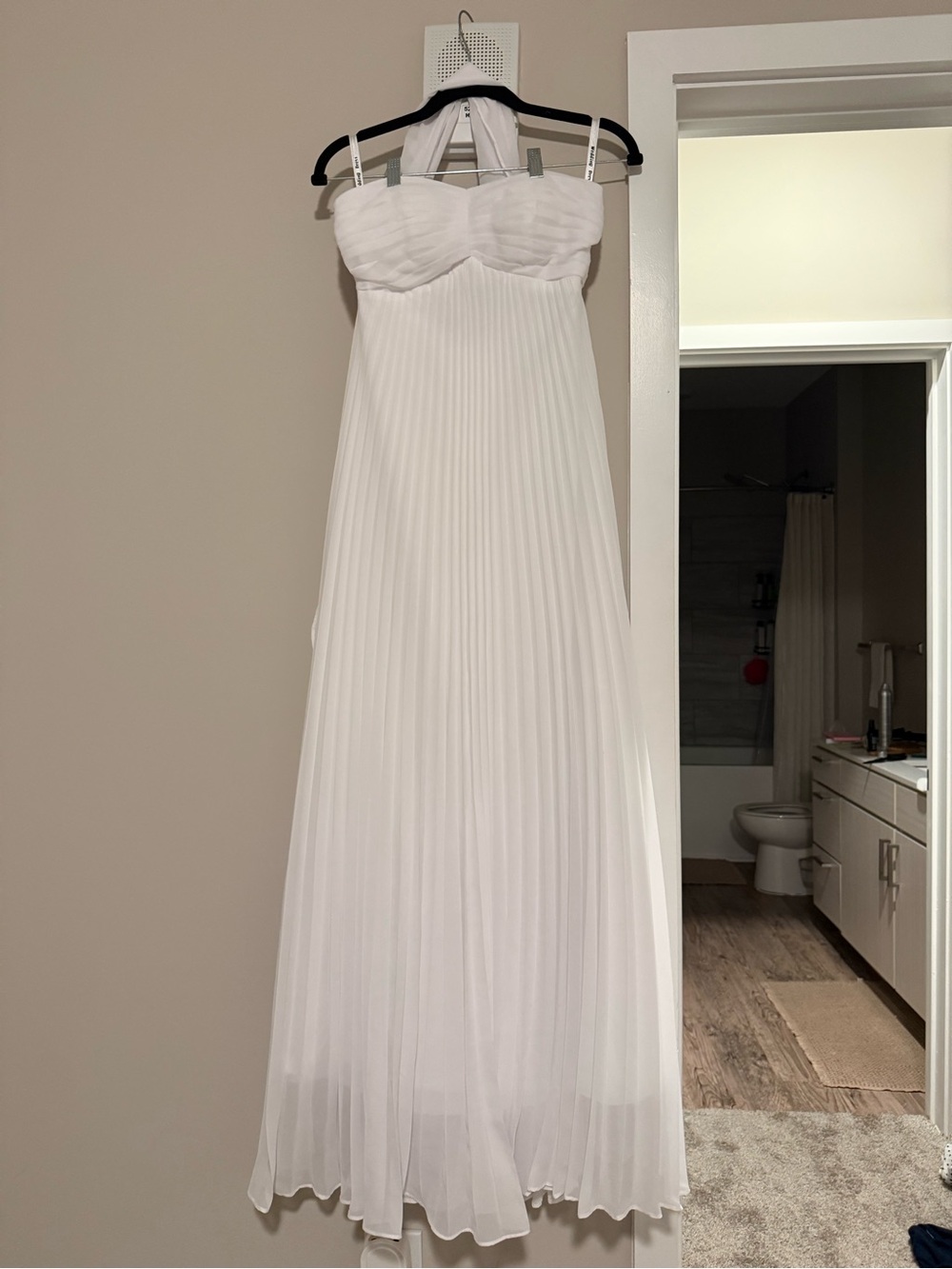 Amazon White Strapless Pleated Maxi Dress